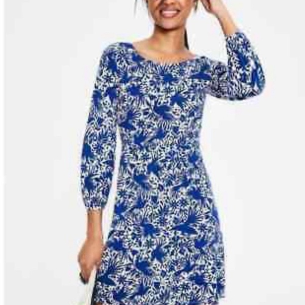 Boden bird print Lucie blue and white jersey tunic mini dress size 4